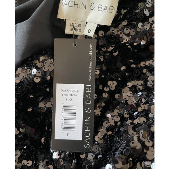 Sachin + Babi Size 0 NEW Black Long Sleeve Cameron Sequin Low Back Mini Dress - Picture 8 of 9